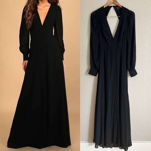 NWOT Talk About Divine Black Long Sleeve Backless Maxi Dress - Picture 1 of 6